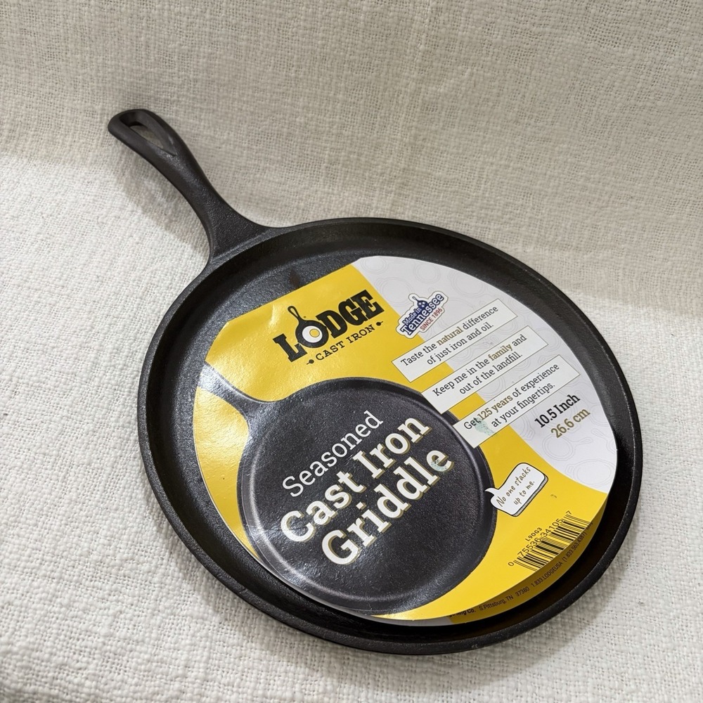 Lodge Cast Iron 10.5" Seasoned Round Griddle' L9OG3 NEW Hiking Camping Gift